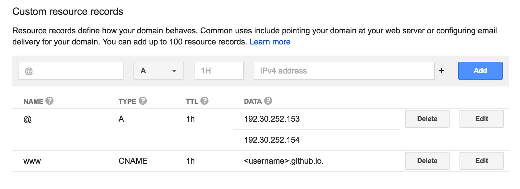 Google Domains Config